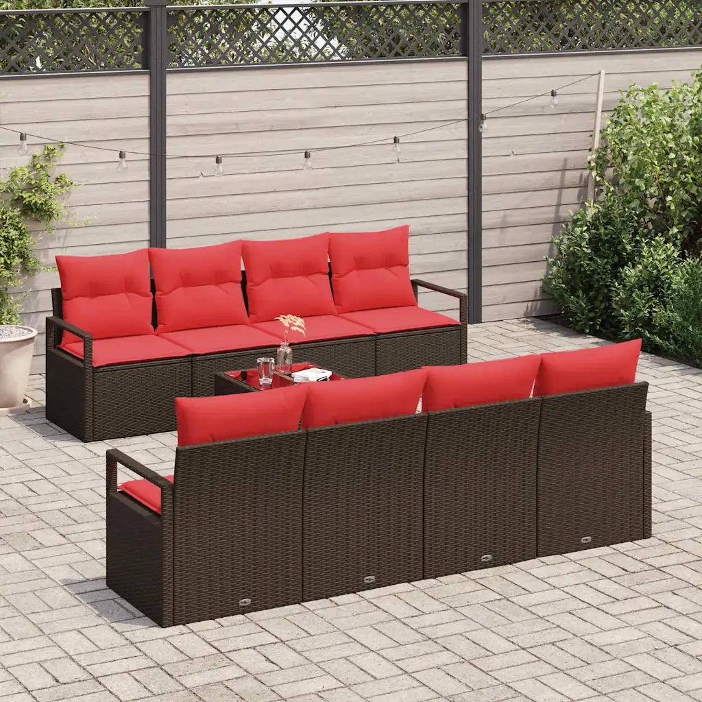 Set di divani con cuscino 7 pcs Marrone e Rosso polyrattan