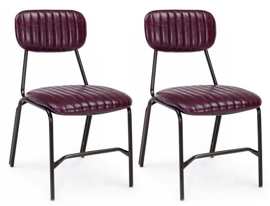 Set 2 Sedie Imbottite 44x55x78 cm Debbie in Ecopelle Bordeaux Vintage