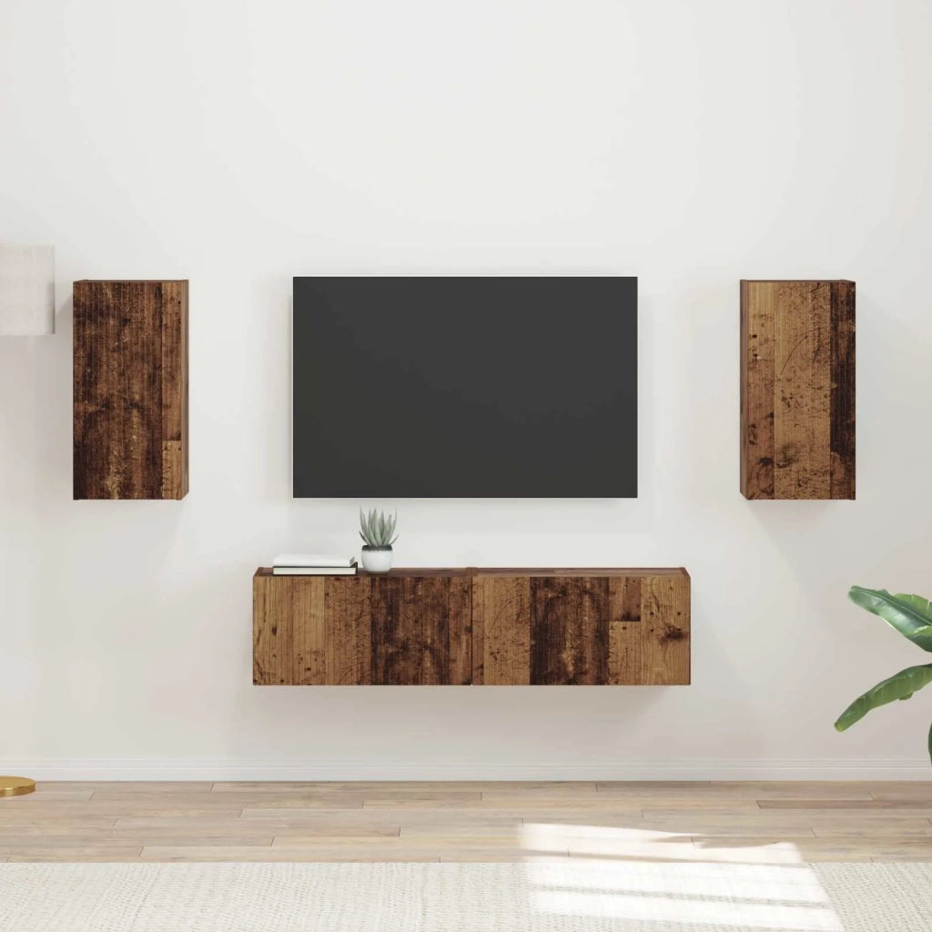 Set mobile TV 4 pz | Armadietto TV | Mobile Porta TV Legno vecchio Legno multistrato