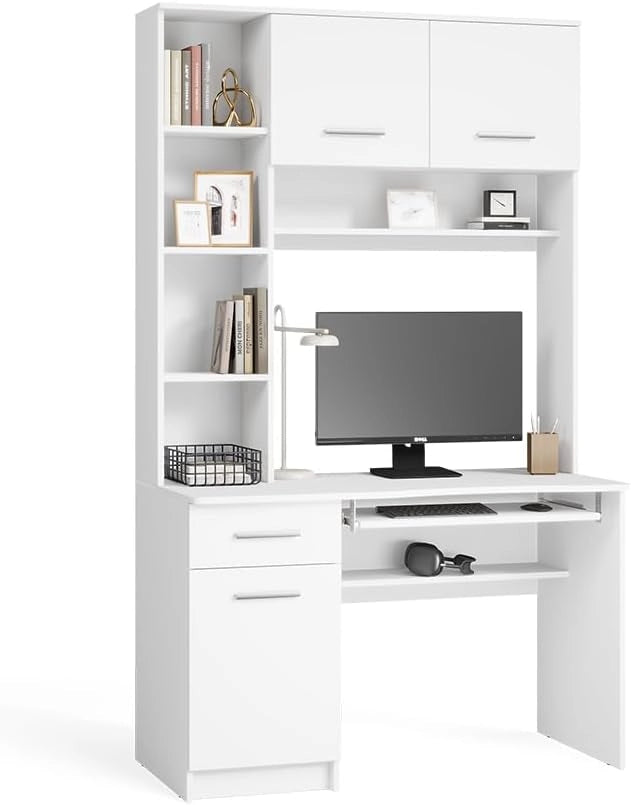 Scrivania Crossline, Bianco, 120.1 x 59.5 cm, con ripiano tastiera estraibile e utilizzabile in modo combinato