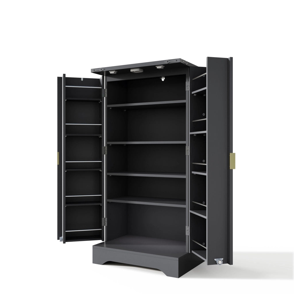 Hochschrank da cucina moderno in MDF nero con luce LED a sensore e ripiani regolabili