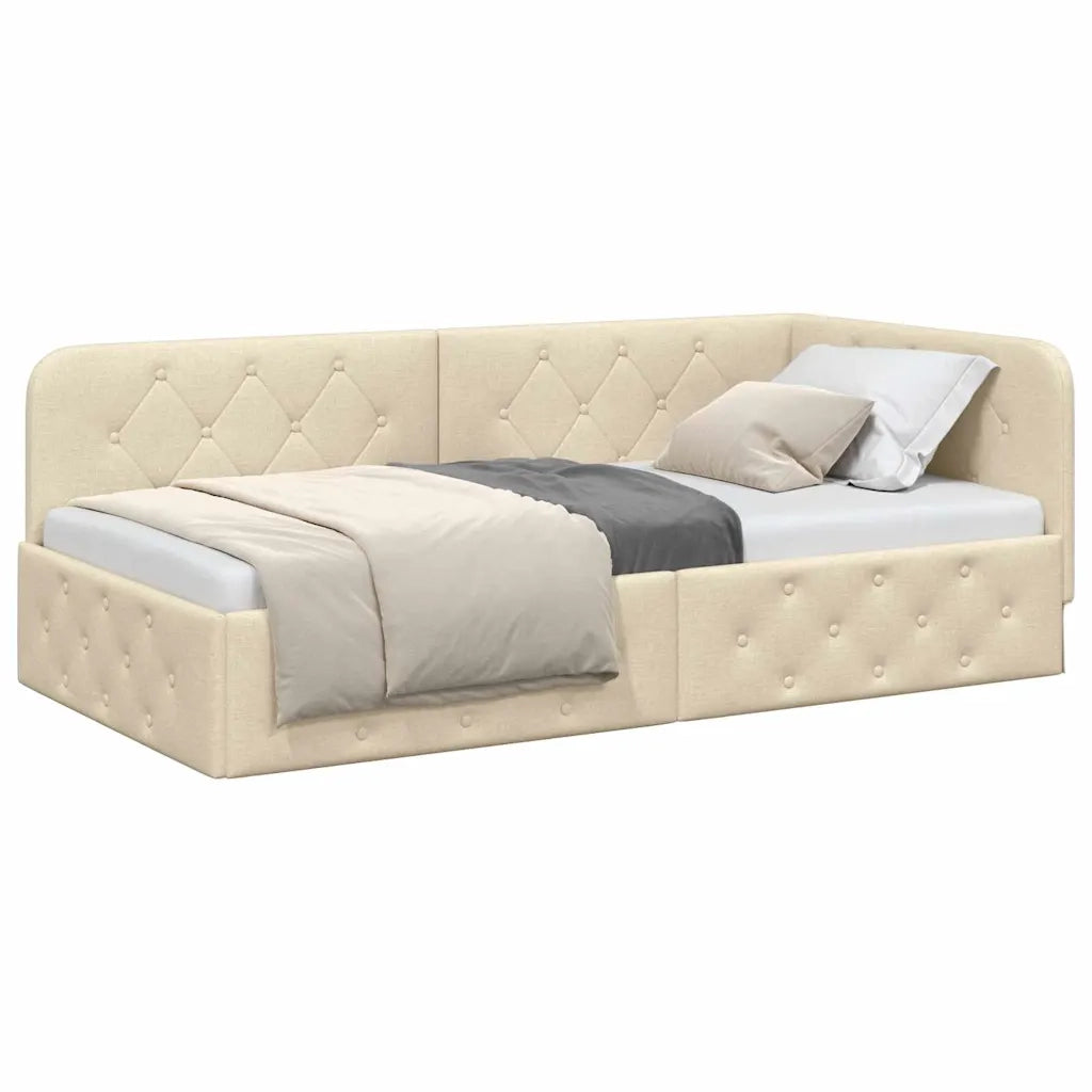Cornice del letto ad angolo Crema 90 x 200 cm Tessuto