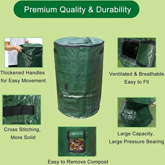 Due contenitori di compostazione verticale per giardino, compostiera rapida con coperchio, sacco di foglie stabile, sacco di rifiuti per giardino, compostiera rapida, contenitore in plastica per balcone, giardino, riutilizzabile e pieghevole