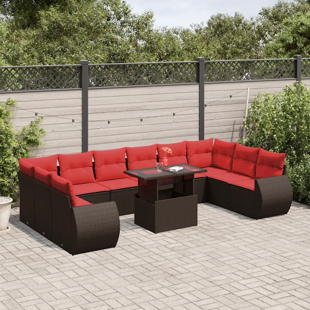 Set Divani da Giardino 11 pz con Cuscini Marrone in Polyrattan 3268784