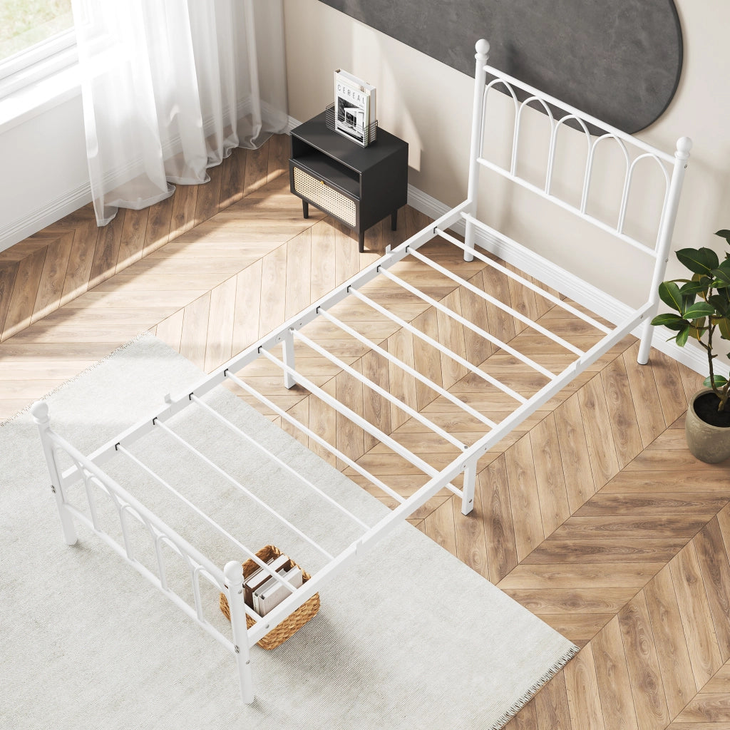 Letto in metallo con testiera vintage e contenitore, 90x200 cm