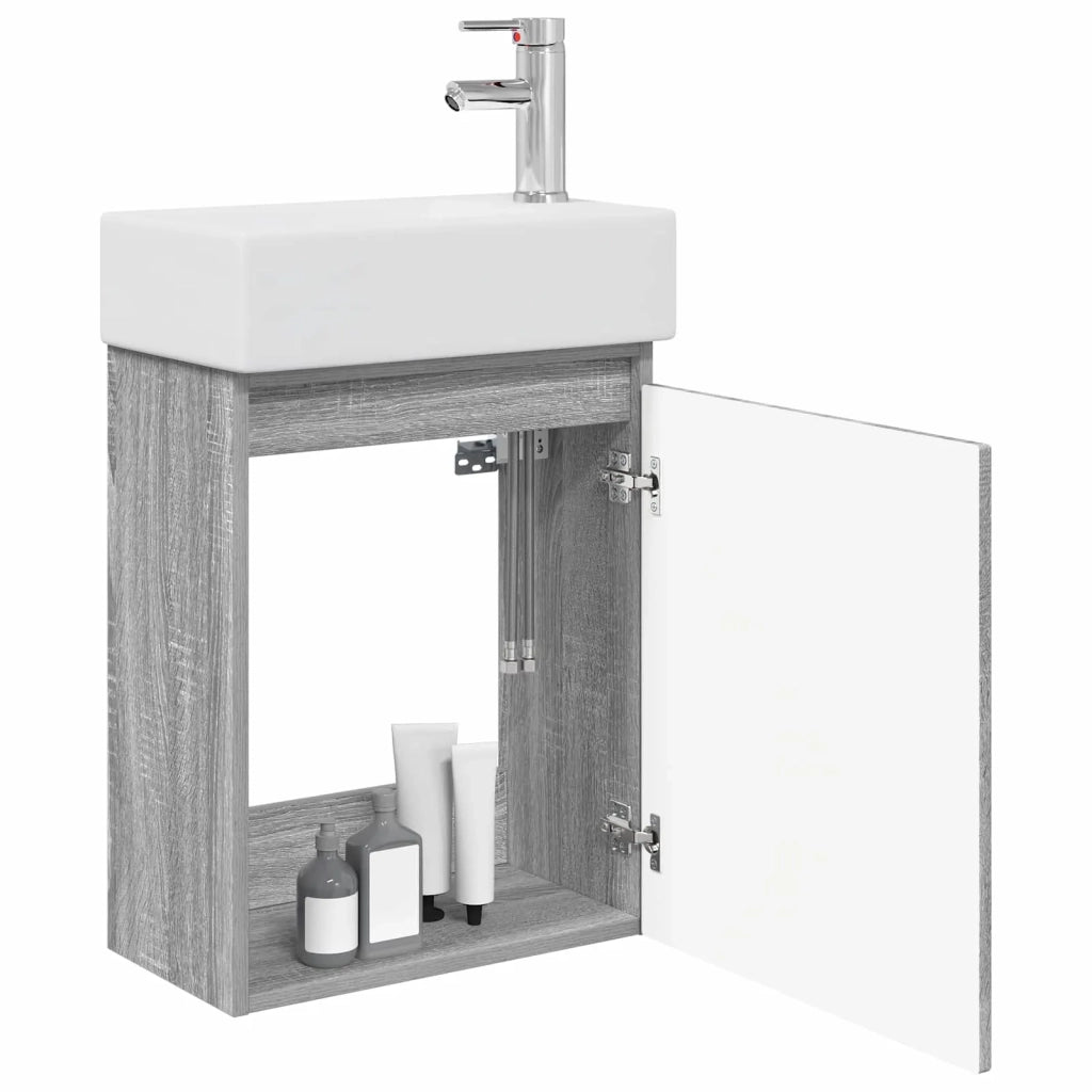Mobile bagno con rubinetto Sonoma grigio 45,5 x 22,5 x 84 cm