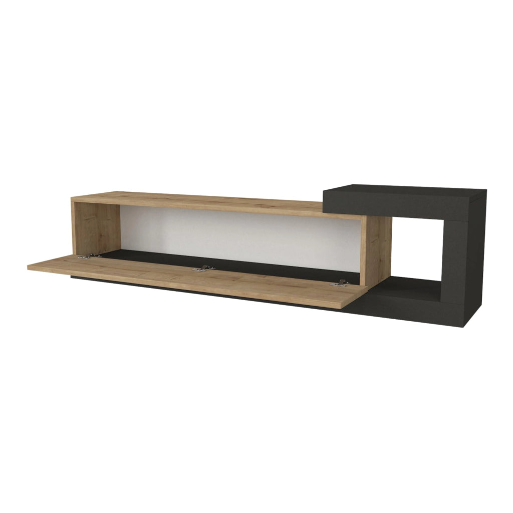 Mobile TV Sospeso 150 x 29,5 x 38,5 cm Mobile Porta TV a Parete Supporto TV a Muro con Anta a Ribalta e Scomparto Laterale Aperto - Effetto Rovere / Antracite [en.casa]