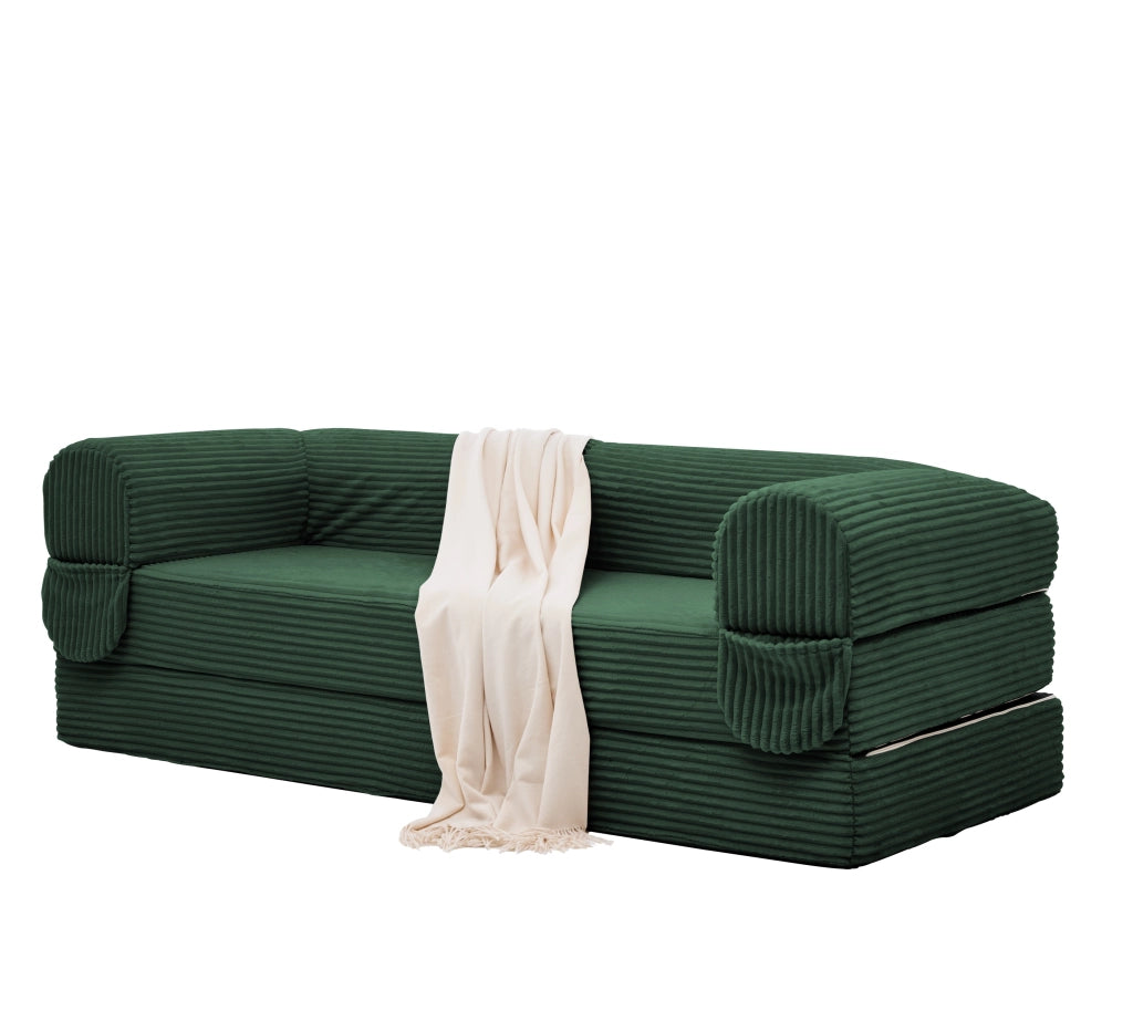 Divano letto 2 posti convertibile in tessuto effetto corda, design salvaspazio per soggiorno e ospiti
