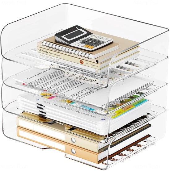 Set di Cartacee da 4 pezzi - Formato A4 - Translucido - Stivabile - Organizzatore per Ufficio - Materiale PET Duraturo