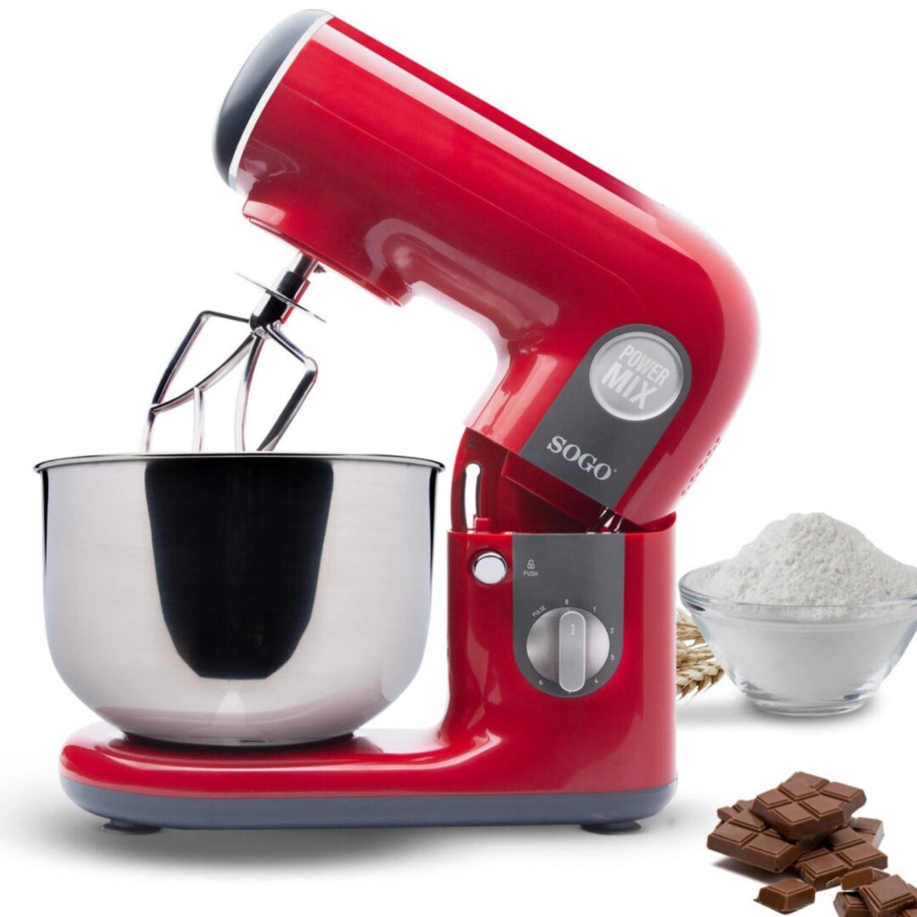 Impastatrice planetaria 1000W con ciotola acciaio inox 5L, 6 velocità turbo, testa inclinabile cucina - SOGO