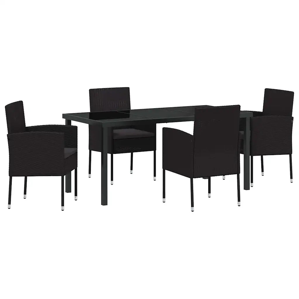 Set da Pranzo per Giardino con cuscino 5 pcs Nero polyrattan