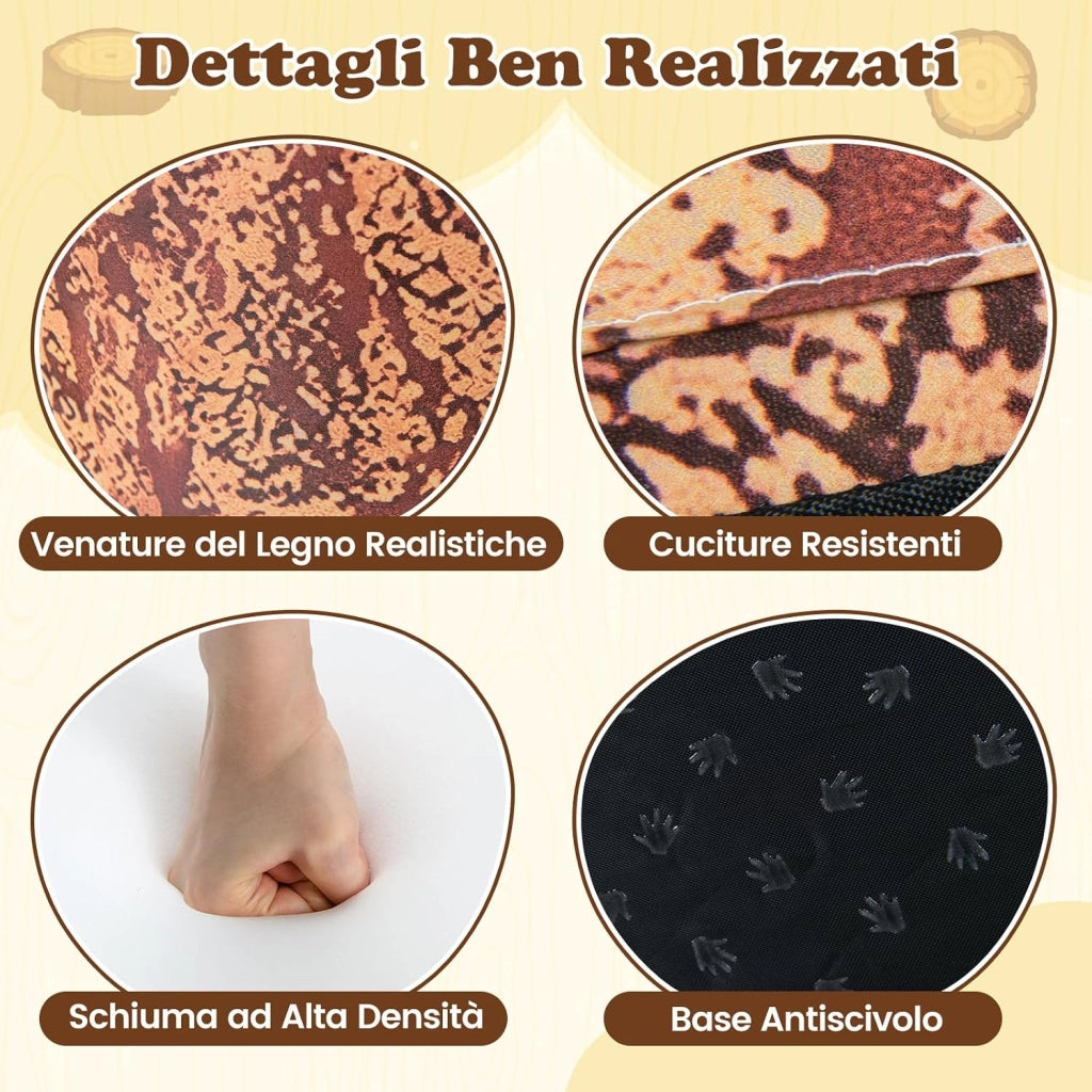 Set di 3 Sgabelli a Ceppo d'Albero, Cuscini da Pavimento per Bambini con Stampa Legno, Decorazione Naturale e Altezze Diverse, Sgabelli Rotondi per Aula, Casa e Asilo (Legno)