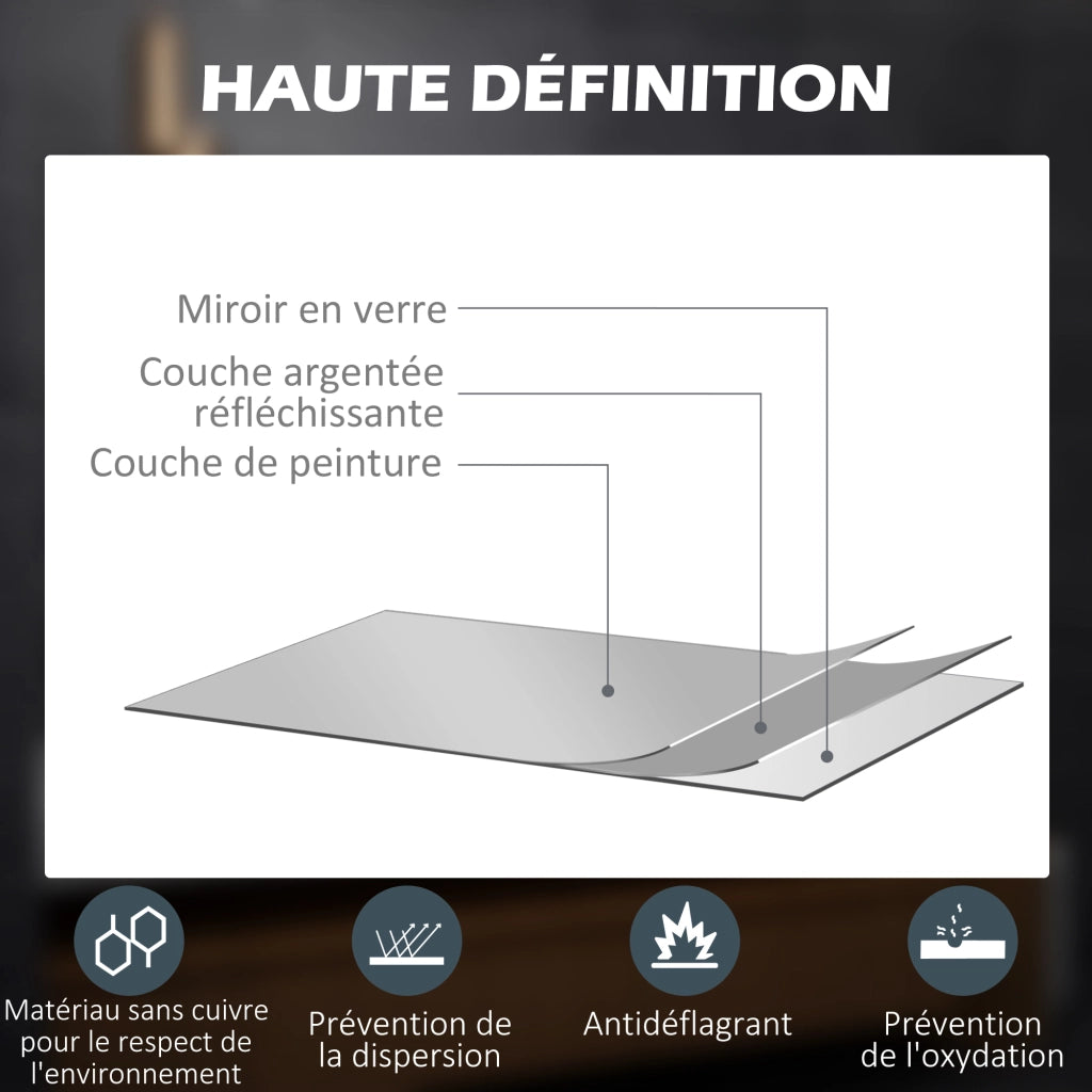Specchio da bagno LED rettangolare sospeso ¨C zephmum ¨C 80x60 cm bianco luminosita' regolabile