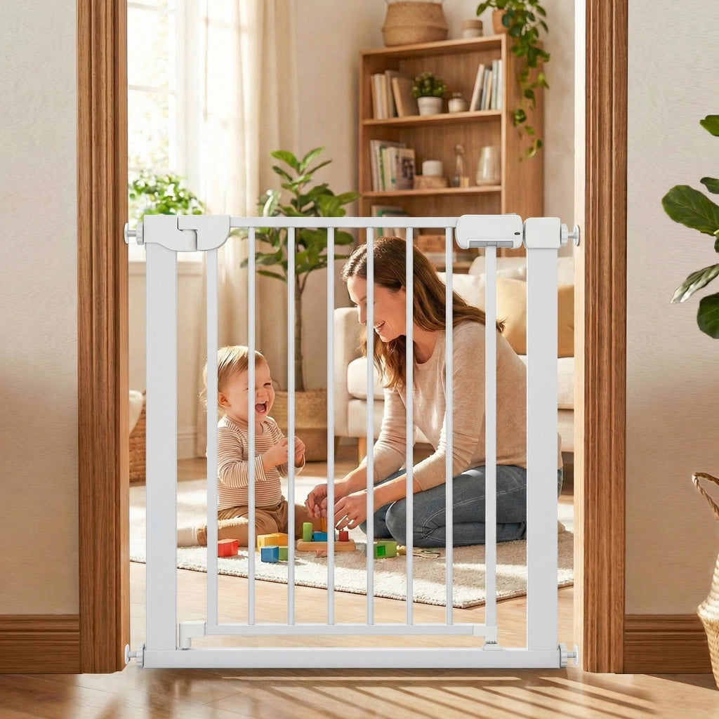 Cancello sicurezza bambini per scale montaggio a pressione, Chiusura automatica funzionamento una mano senza forare Bianco