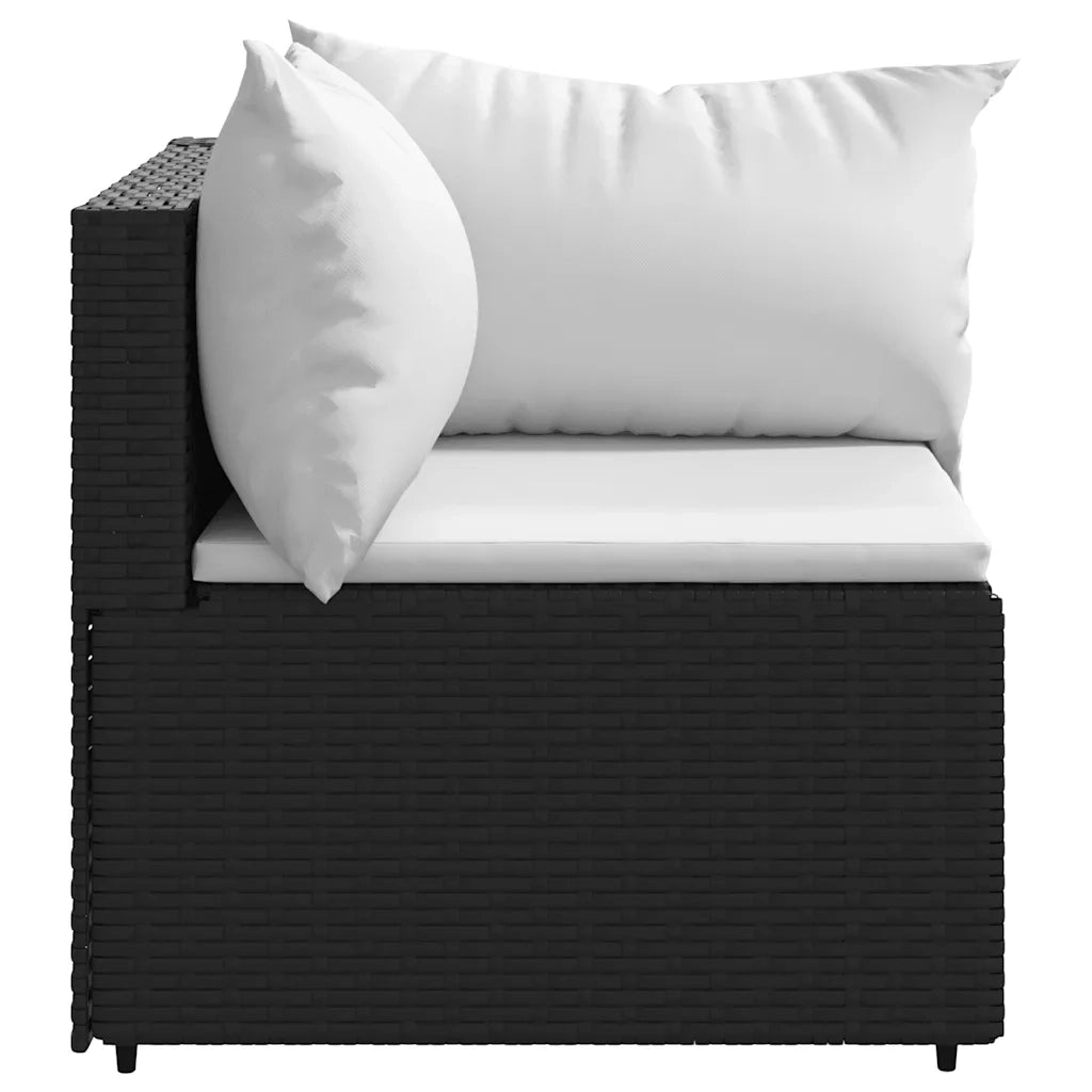 Divano Angolare da Giardino con Cuscini in Polyrattan Nero 319729