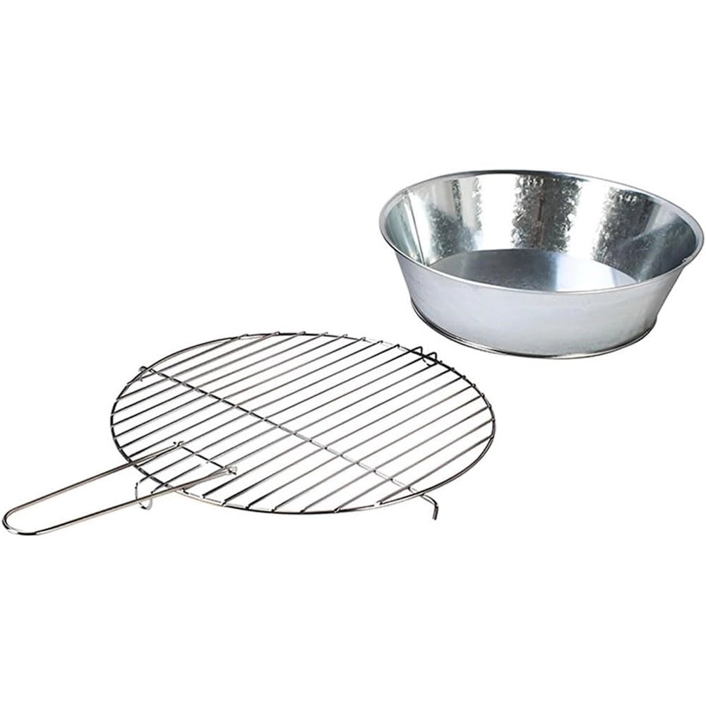 Trade Shop - Fornacella A Carbone Tonda Barbecue Portatile Ripiano Griglia Acciaio Cuoci Carne Pesce -