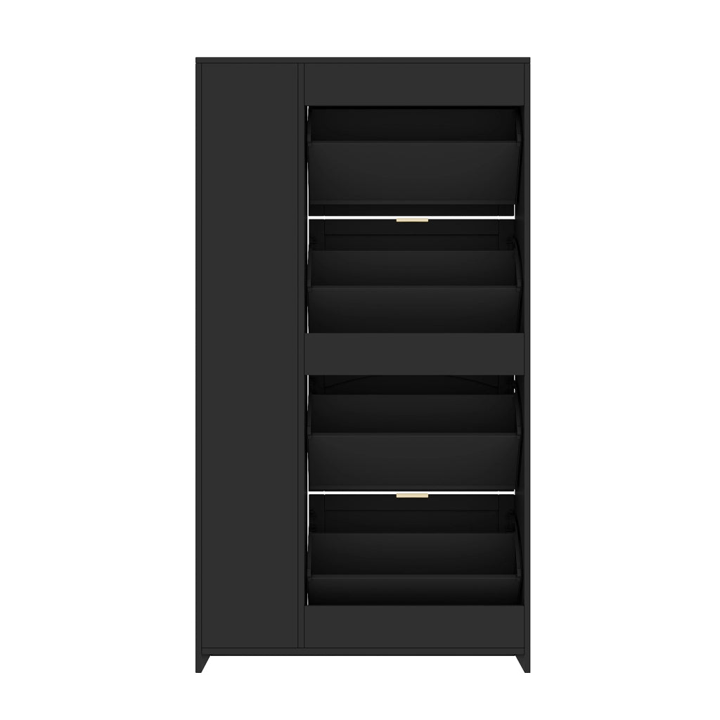 Scarpiera con Specchio e 4 Ante Ribaltabili ¨C MINIMAL ¨C Nero, 80x147x24 cm