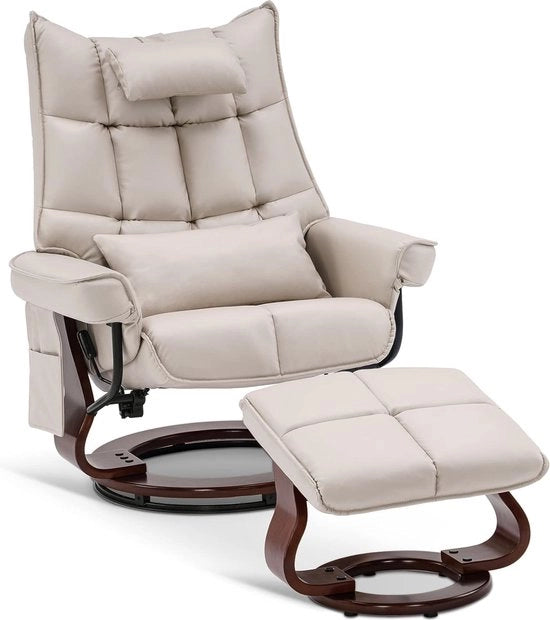 Fauteuil Relax con Rotazione - Funzione di Riposo - Televisivo - con Piedistallo - Cremo Beige - 140 x 92 x 111 cm