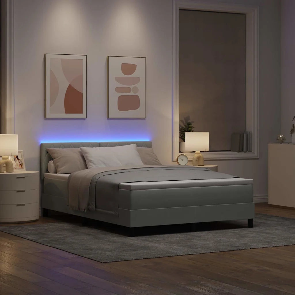 Letto a Sorgente LED con led Grigio chiaro 160 x 200 cm Velluto