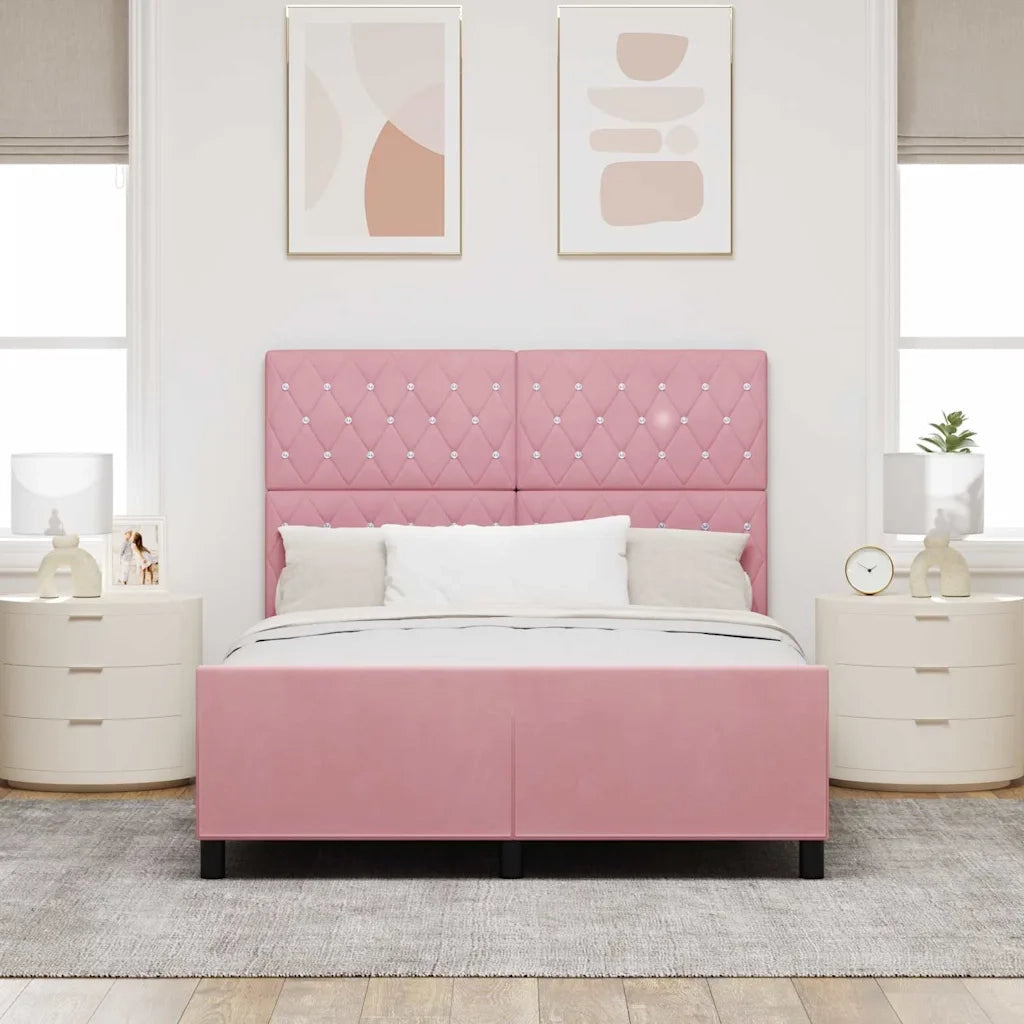 Letto a molle con testiera Rosa 140 x 200 cm Velluto 3344884