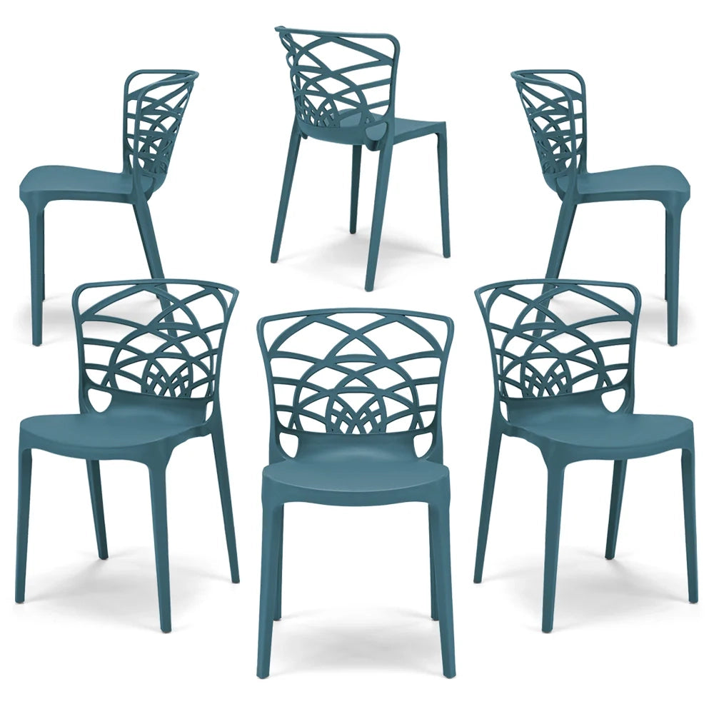Set 6 sedie in polipropilene ARMONIA, impilabile, resistente ai raggi UV, design moderno, ideale per sala da pranzo, cucina, sala d’attesa, bar, ristoranti o giardino, colore Avio