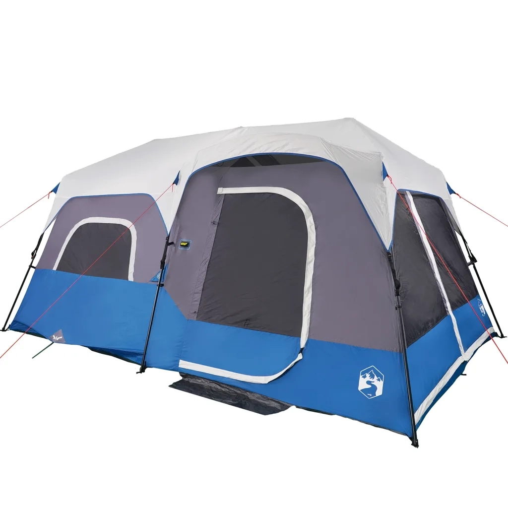 Tenda Famiglia con LED 9 Persone-Tenda da campeggio Blu Chiaro a Rilascio Rapido