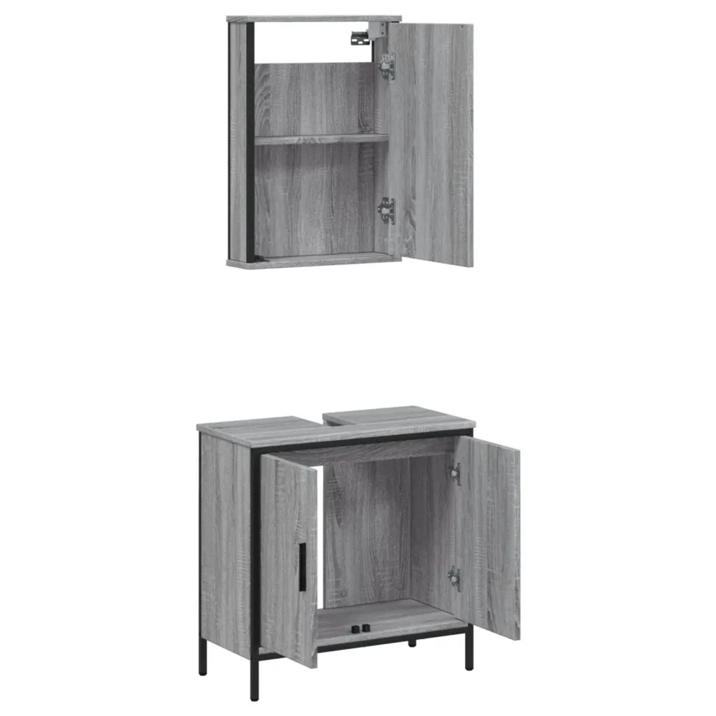 vidaXL Set Mobili da Bagno 2 pz Grigio Sonoma in Legno Multistrato