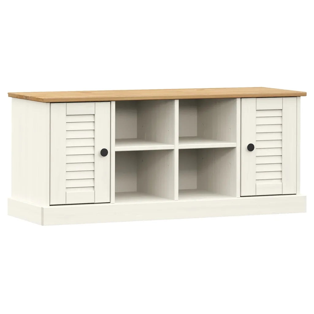 Panca Porta Scarpe Bianca VIGO 106x35x45 cm Legno Massello Pino 353179