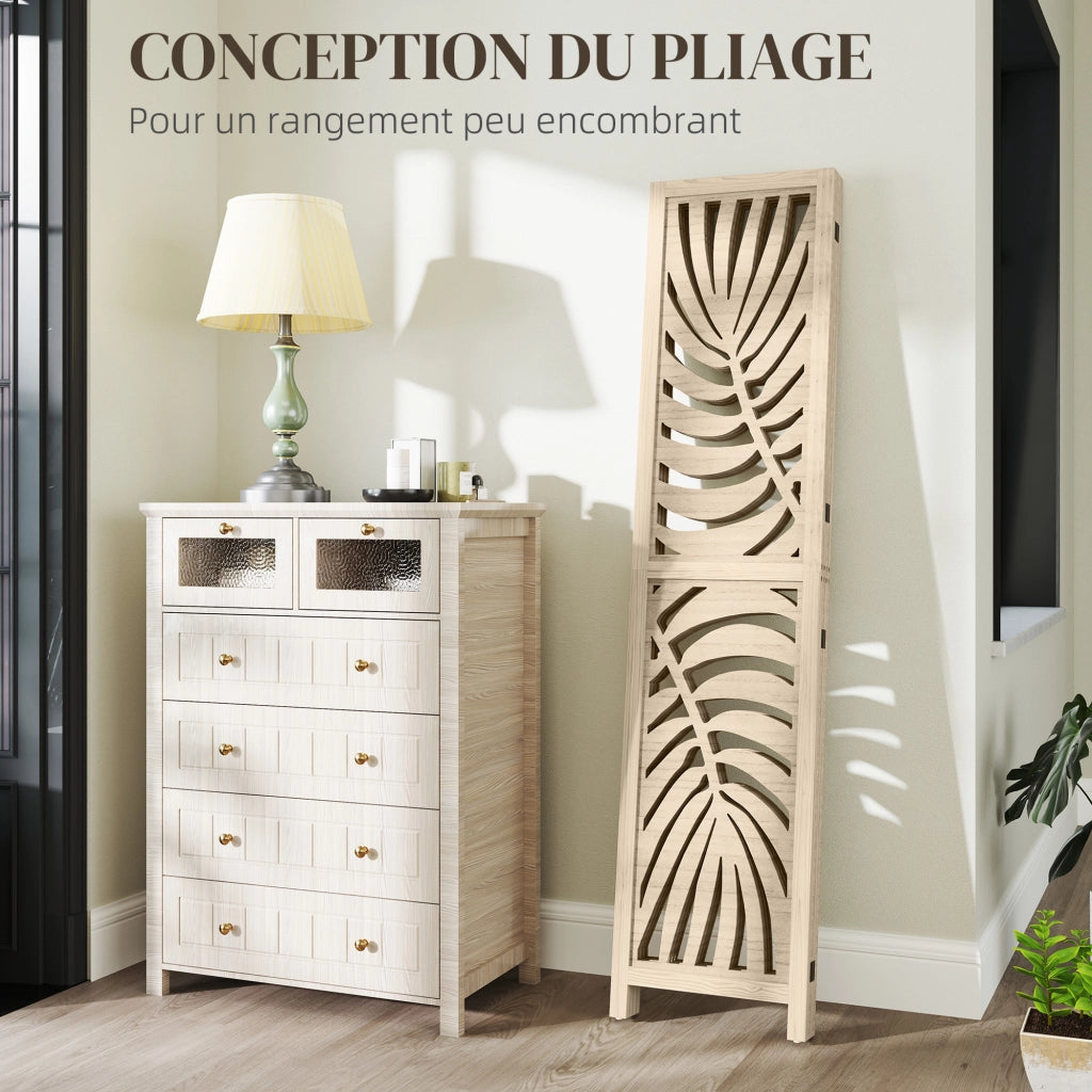 Paravento 4 Ante in Legno 160x170 cm ¨C zephmum ¨C Naturale