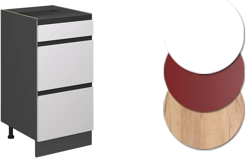 Mobiletto base per cucina R-Line, Bianco, 40 cm Forma a J, con cassetti, senza piano di lavoro, per la libera combinazione all'interno di sistemi cucina modulari