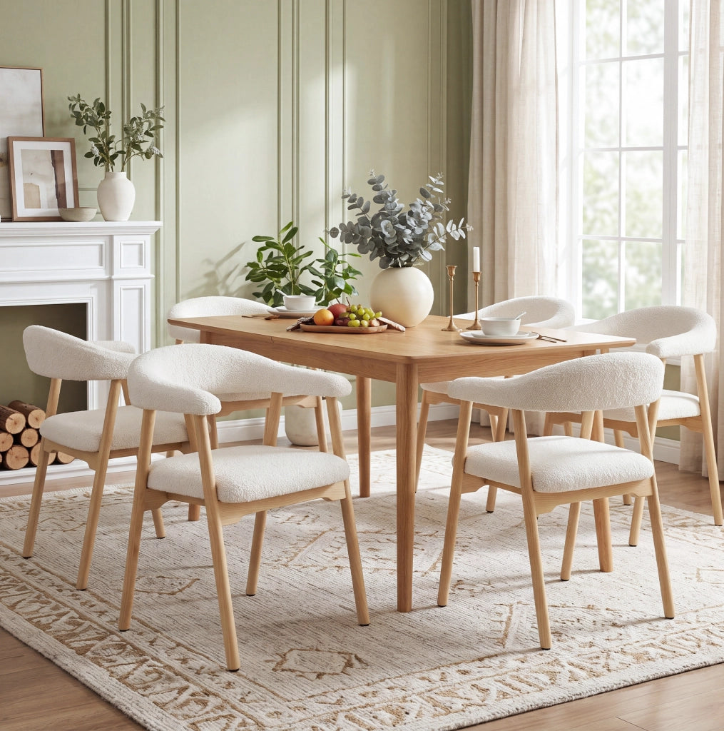 Set di 6 sedie da pranzo 60.5x57x79.5 cm con schienale ergonomico C e braccioli in legno naturale