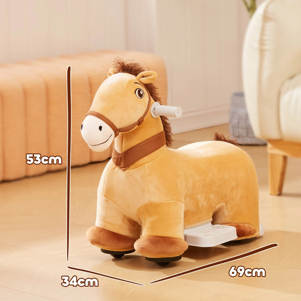 Cavallo Cavalcabile Elettrico 6V per Bambini con Ruote in PU e Musica Marrone