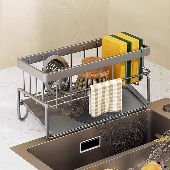 Organizzatore multifunzionale per la vasca da bagno con scarico automatico e appendiasciugamani rimovibile - Ideale per cucina e bagno