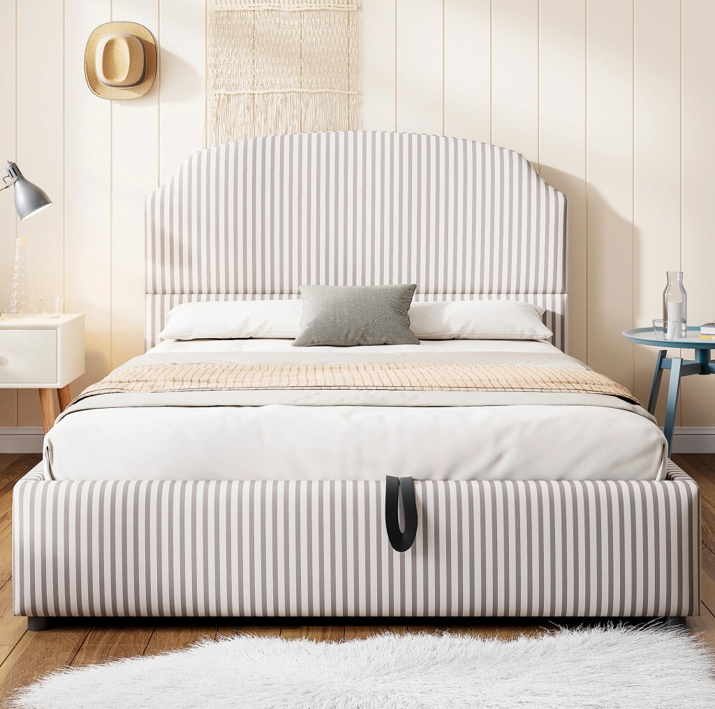 Letto imbottito 140x200 cm con contenitore e testiera ampia in tessuto
