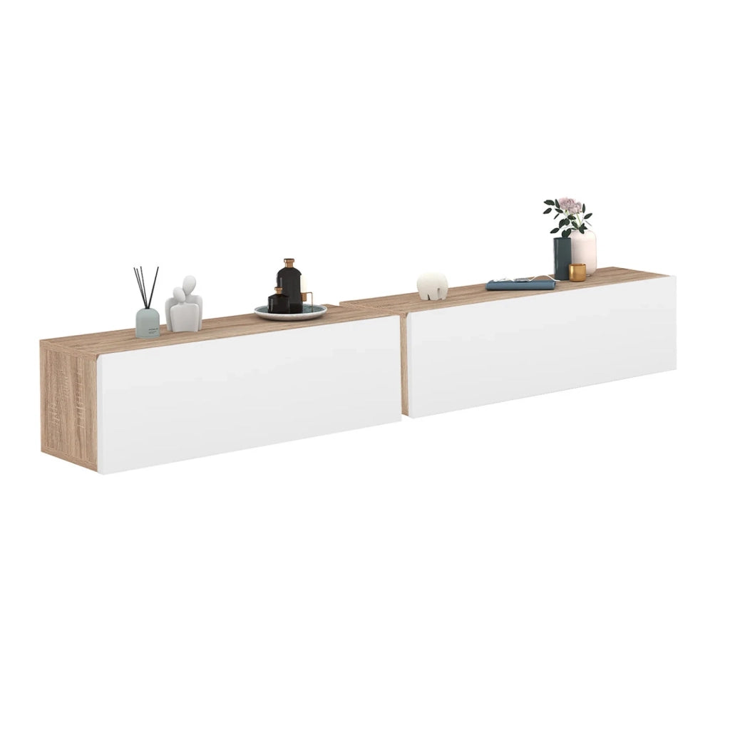 IDMarket - Set di 2 scaffali a parete ELYOS a 1 anta in legno e bianco