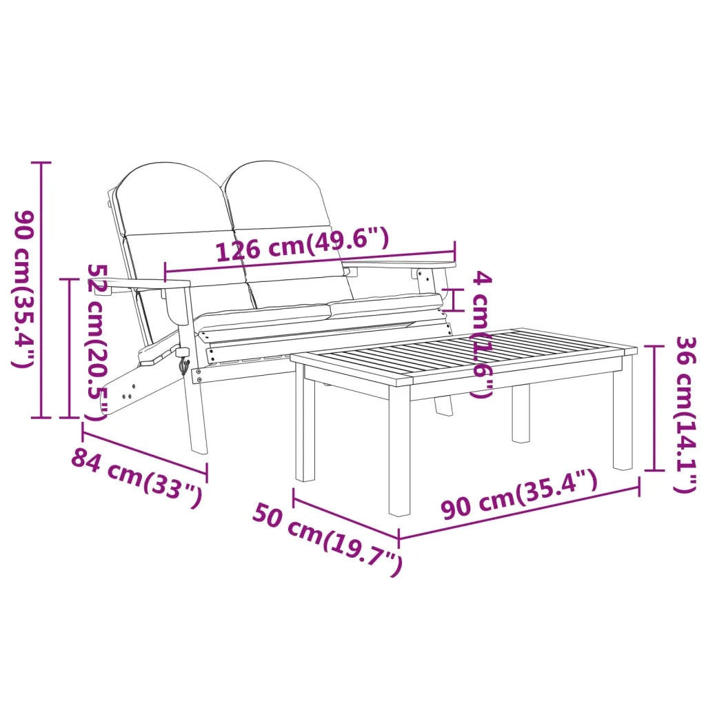 Set Salotto da Giardino Adirondack 2pz | Set di Mobili da Esterno Legno Massello di Acacia