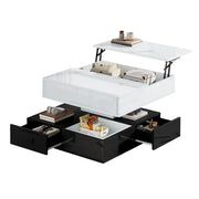 Tavolino da caffè alzabile con piano girevole a 360° e 3 cassetti; vano aperto; finitura lucida; soggiorno; 70 × 70 × 40 cm