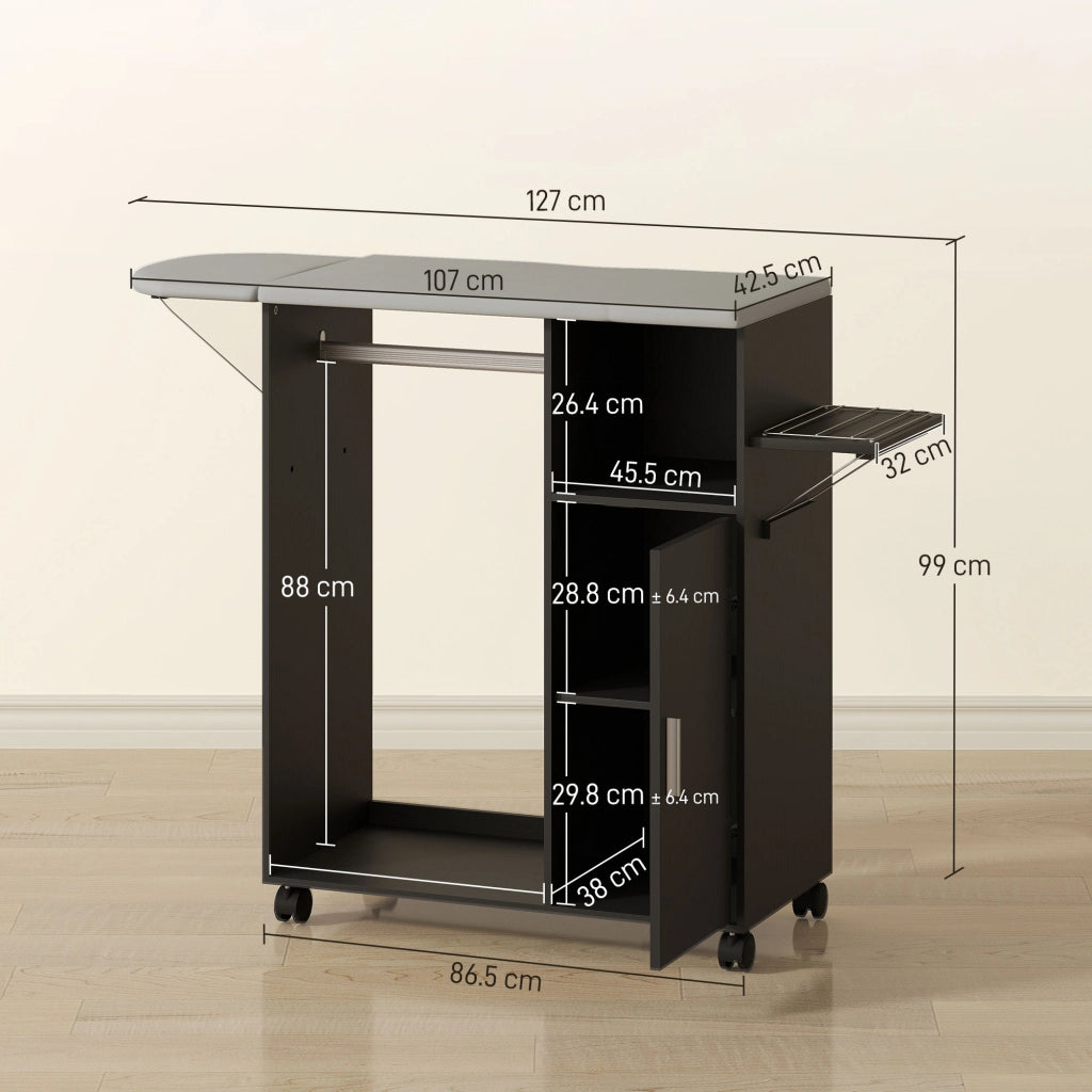Mobile Asse da Stiro con Piano d'Appoggio ¨C Zephmum ¨C Effetto Lino, Nero, 127x42.5x99 cm