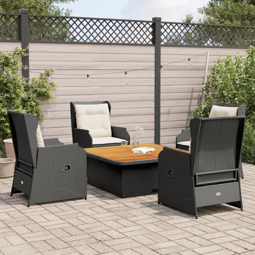 vidaXL Set Divani da Giardino 5 pz con Cuscini Nero in Polyrattan