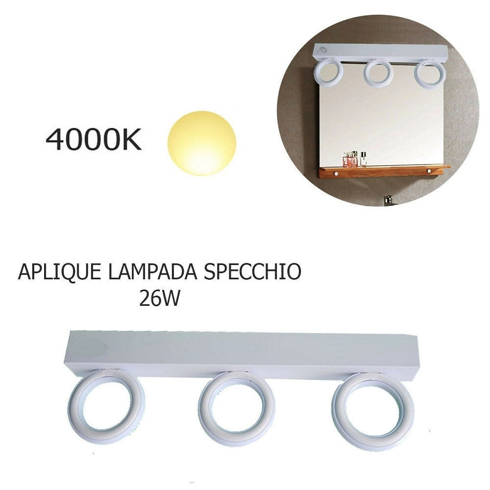Trade Shop - Applique Lampada Moderno Da Parete Muro Specchio 26w Bagno 135 Led 2835 Smd Luce -