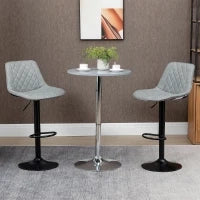 Set 2 Sgabelli da Bar Girevoli, Altezza Regolabile 86–106 cm, Pelle Sintetica, Schienale e Poggiapiedi, Grigio
