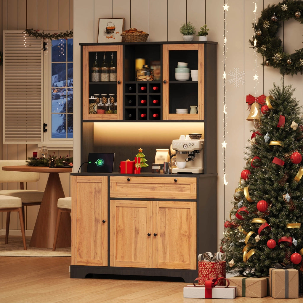 Credenza cucina con LED, presa integrata e vano portabottiglie