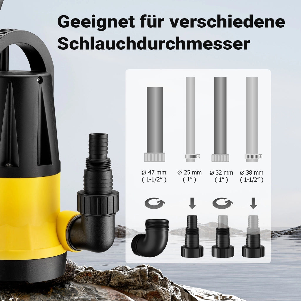 Pompa sommersa con sensore 750W, pompa a immersione per acque chiare con 2 modalità di funzionamento, 13000 l/h, prevalenza 9,5 m, profondità 7 m
