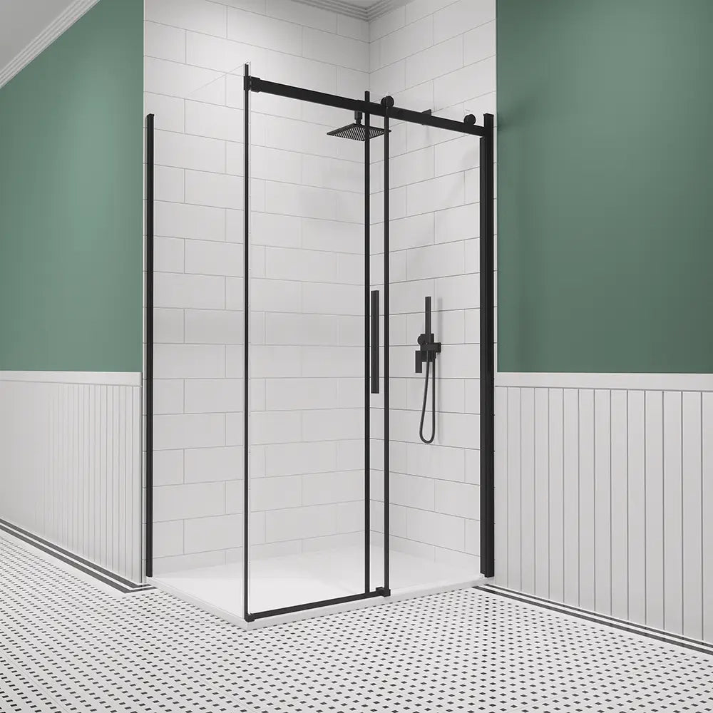 Box doccia 90x100 cm scorrevole vetro 8mm trasparente profili nero opaco h195cm | Creta