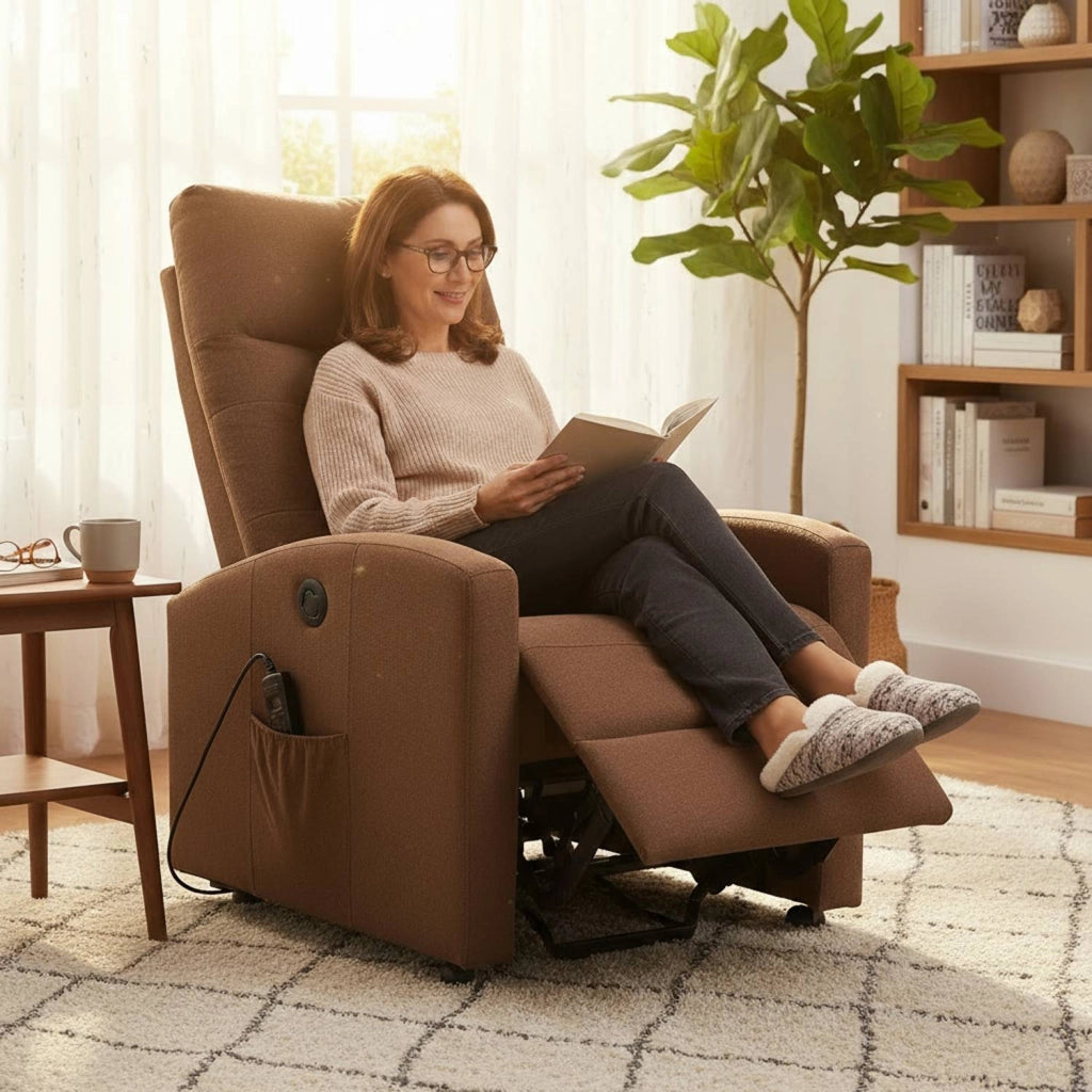 Marvin Poltrona Relax Reclinabile Elettrica con Poggiapiedi Solena, Seduta Ergonomica Massaggiante e Riscaldante Marrone