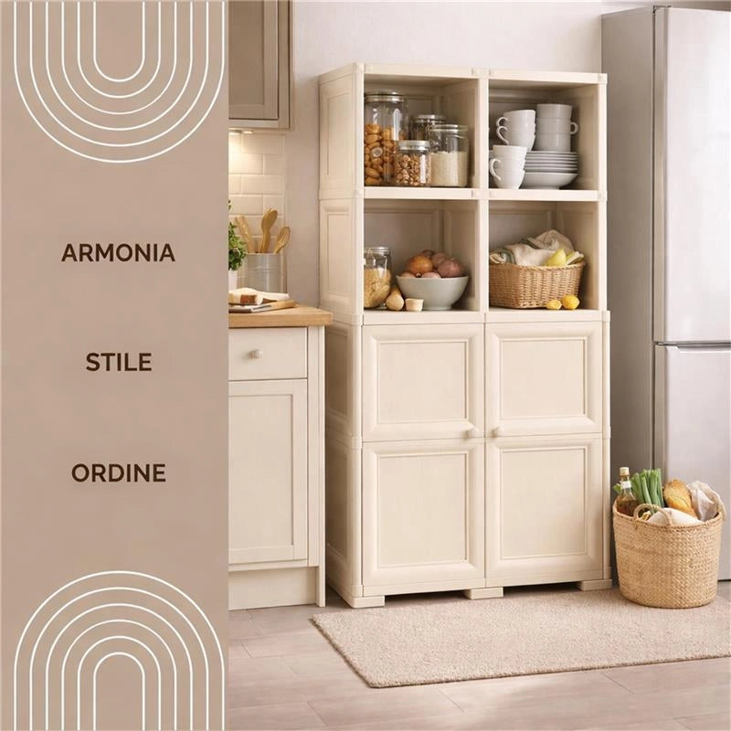 ARMADIO 4 MODULI ANGORA 79X43X164 CM CON 2 VANI CHIUSI E 2 SCAFFALI – MOBILE ALTO ORGANIZZAZIONE CASA PER ZONA GIORNO