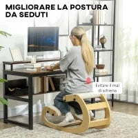 Sedia Inginocchiatoio Regolabile in 6 Posizioni, in Tessuto Effetto Lino e Legno di Betulla, 55x85x55 cm, Crema