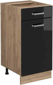 Mobiletto base per cucina R-Line, Nero lucido, 40 cm senza piano di lavoro, per la libera combinazione all'interno di sistemi cucina modulari