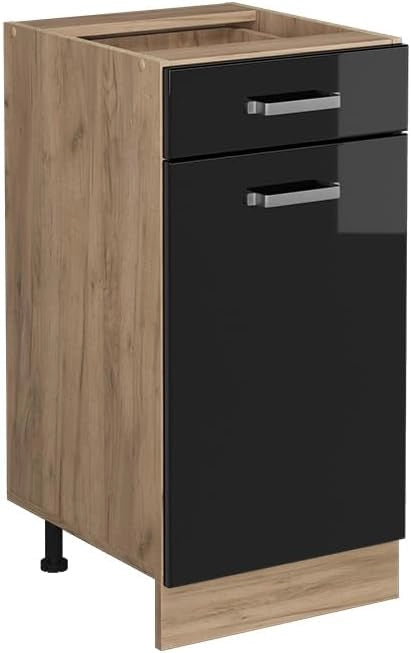 Mobiletto base per cucina R-Line, Nero lucido, 40 cm senza piano di lavoro, per la libera combinazione all'interno di sistemi cucina modulari