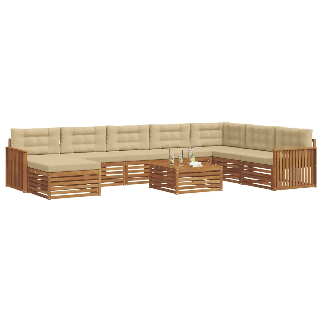 Set di divani da esterno con cuscino 9 pcs Naturale e Beige